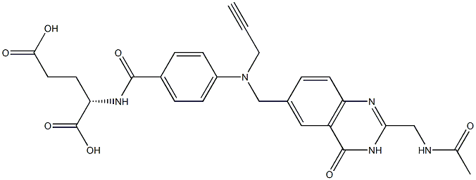 (2S)-2-[4-[N-[(3,4-ジヒドロ-2-アセチルアミノメチル-4-オキソキナゾリン)-6-イルメチル]-N-(2-プロピニル)アミノ]ベンゾイルアミノ]グルタル酸 化学構造式
