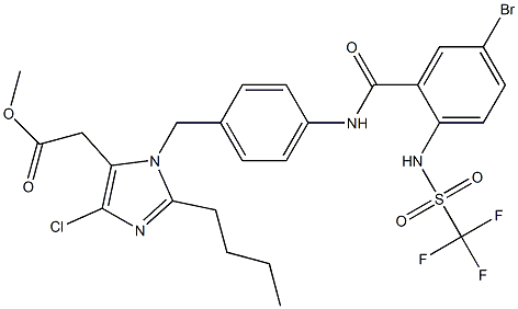 2-Butyl-4-chloro-1-[4-[5-bromo-2-(trifluoromethylsulfonylamino)benzoylamino]benzyl]-1H-imidazole-5-acetic acid methyl ester,,结构式