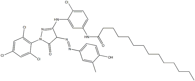 1-(2,4,6-Trichlorophenyl)-3-[2-chloro-5-(tetradecanoylamino)anilino]-4-(4-hydroxy-3-methylphenylazo)-1H-pyrazol-5(4H)-one,,结构式