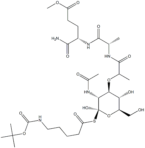 (4S)-4-[[N-[N-Acetyl-1-[[5-[[(tert-butoxy)carbonyl]amino]pentanoyl]thio]muramoyl]-L-alanyl]amino]-5-amino-5-oxopentanoic acid methyl ester Structure