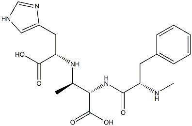 (2S,3R)-2-[(N-Methyl-L-phenylalanyl)amino]-3-[[(1S)-2-(1H-imidazol-4-yl)-1-carboxyethyl]amino]butyric acid Struktur