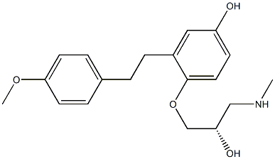 (2S)-1-[4-ヒドロキシ-2-(4-メトキシフェネチル)フェノキシ]-3-メチルアミノ-2-プロパノール 化学構造式