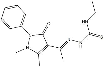 1,5-Dimethyl-2-phenyl-4-[1-[2-[[ethylamino]thiocarbonyl]hydrazono]ethyl]-1H-pyrazole-3(2H)-one 结构式