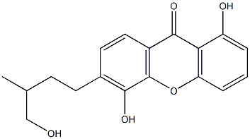 1,5-ジヒドロキシ-6-(3-メチル-4-ヒドロキシブチル)キサントン 化学構造式