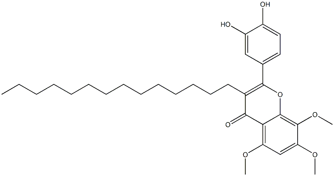 2-(3,4-ジヒドロキシフェニル)-5,7,8-トリメトキシ-3-テトラデシル-4H-1-ベンゾピラン-4-オン 化学構造式
