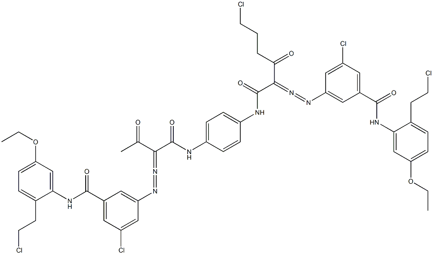 3,3'-[2-(2-Chloroethyl)-1,4-phenylenebis[iminocarbonyl(acetylmethylene)azo]]bis[N-[2-(2-chloroethyl)-5-ethoxyphenyl]-5-chlorobenzamide],,结构式