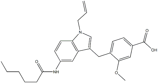 4-[5-Hexanoylamino-1-(2-propenyl)-1H-indol-3-ylmethyl]-3-methoxybenzoic acid Structure