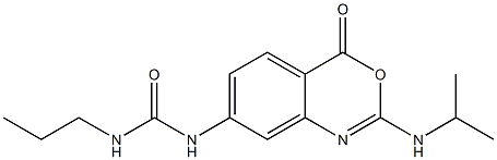 2-イソプロピルアミノ-7-(プロピルカルバモイル)アミノ-4H-3,1-ベンゾオキサジン-4-オン 化学構造式