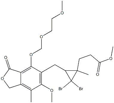 2,2-ジブロモ-3-[(4-[(2-メトキシエトキシ)メチル]オキシ-6-メトキシ-7-メチル-3-オキソ-5-フタラニル)メチル]-1-メチルシクロプロパン-1-プロピオン酸メチル 化学構造式