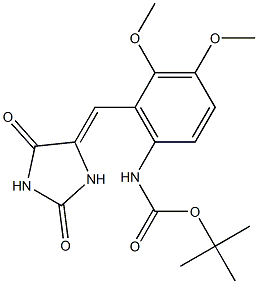 5-[2,3-Dimethoxy-6-(tert-butyloxycarbonylamino)benzylidene]imidazolidine-2,4-dione 结构式