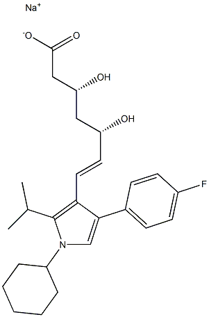 (3R,5S,6E)-3,5-ジヒドロキシ-7-[2-イソプロピル-1-シクロヘキシル-4-(4-フルオロフェニル)-1H-ピロール-3-イル]-6-ヘプテン酸ナトリウム 化学構造式