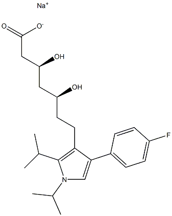 (3S,5S)-3,5-ジヒドロキシ-7-[1,2-ジイソプロピル-4-(4-フルオロフェニル)-1H-ピロール-3-イル]ヘプタン酸ナトリウム 化学構造式