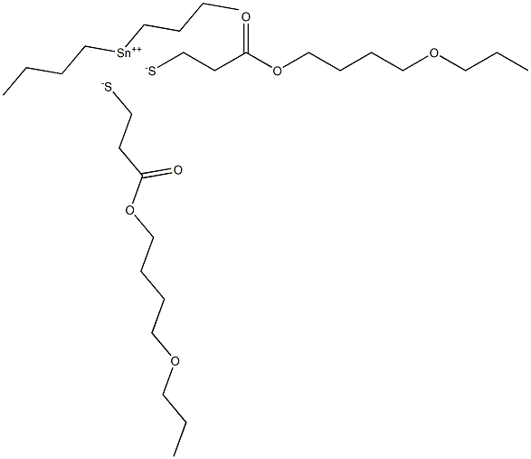 ジブチルすず(IV)ビス[3-(4-プロポキシブトキシ)-3-オキソプロパン-1-チオラート] 化学構造式