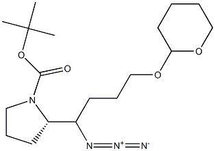 (2S)-2-[1-アジド-4-[(テトラヒドロ-2H-ピラン-2-イル)オキシ]ブチル]-1-ピロリジンカルボン酸tert-ブチル 化学構造式