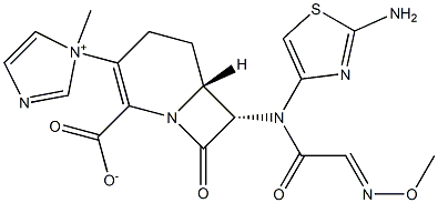 (6R,7S)-7-[(2-Aminothiazol-4-yl)(methoxyimino)acetylamino]-8-oxo-3-[(1-methyl-1H-imidazol-1-ium)-1-yl]-1-azabicyclo[4.2.0]oct-2-ene-2-carboxylate,,结构式
