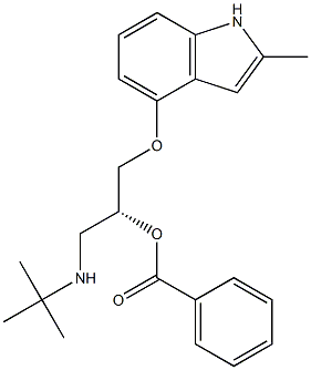 (R)-1-(tert-ブチルアミノ)-3-[(2-メチル-1H-インドール-4-イル)オキシ]-2-ベンゾイルオキシプロパン 化学構造式