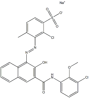 2-クロロ-4-メチル-3-[[3-[[(3-クロロ-2-メトキシフェニル)アミノ]カルボニル]-2-ヒドロキシ-1-ナフチル]アゾ]ベンゼンスルホン酸ナトリウム 化学構造式