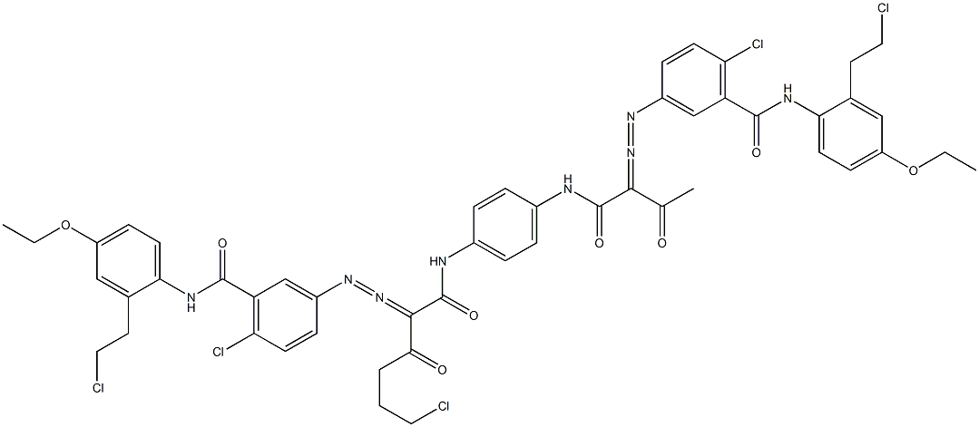 3,3'-[2-(2-Chloroethyl)-1,4-phenylenebis[iminocarbonyl(acetylmethylene)azo]]bis[N-[2-(2-chloroethyl)-4-ethoxyphenyl]-6-chlorobenzamide],,结构式