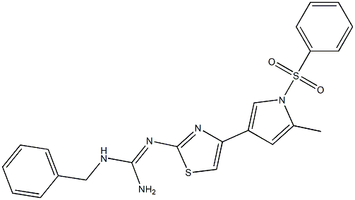 2-[[Amino(benzylamino)methylene]amino]-4-(1-phenylsulfonyl-2-methyl-1H-pyrrol-4-yl)thiazole Struktur