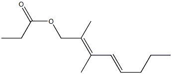 プロピオン酸2,3-ジメチル-2,4-オクタジエニル 化学構造式