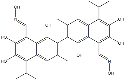 1,1',6,6',7,7'-Hexahydroxy-5,5'-diisopropyl-3,3'-dimethyl-2,2'-binaphthalene-8,8'-dicarbaldehyde dioxime Struktur