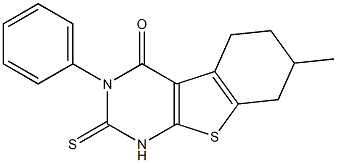 1,2,5,6,7,8-Hexahydro-3-phenyl-7-methyl-2-thioxo[1]benzothieno[2,3-d]pyrimidin-4(3H)-one,,结构式