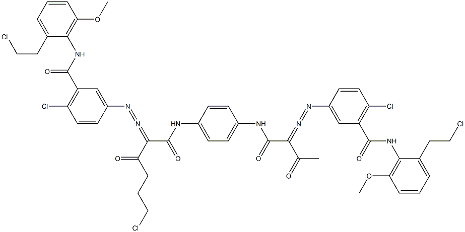 3,3'-[2-(2-Chloroethyl)-1,4-phenylenebis[iminocarbonyl(acetylmethylene)azo]]bis[N-[2-(2-chloroethyl)-6-methoxyphenyl]-6-chlorobenzamide],,结构式