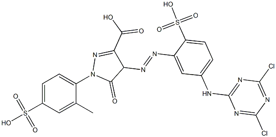 4-[[5-[(4,6-Dichloro-1,3,5-triazin-2-yl)amino]-2-sulfophenyl]azo]-4,5-dihydro-1-(2-methyl-4-sulfophenyl)-5-oxo-1H-pyrazole-3-carboxylic acid Struktur