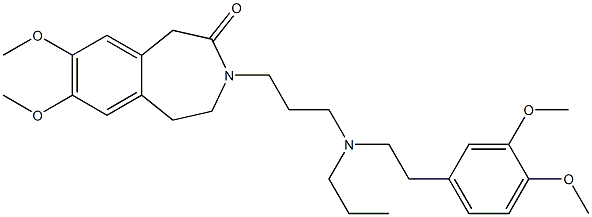 4,5-ジヒドロ-7,8-ジメトキシ-3-[3-[N-プロピル-2-(3,4-ジメトキシフェニル)エチルアミノ]プロピル]-1H-3-ベンゾアゼピン-2(3H)-オン 化学構造式