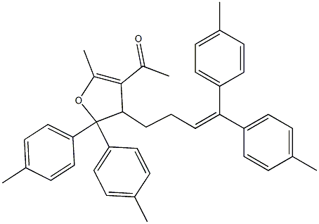 4,5-Dihydro-3-acetyl-2-methyl-4-[4,4-bis(4-methylphenyl)-3-butenyl]-5,5-bis(4-methylphenyl)furan Structure