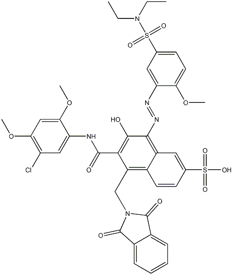 3-[(5-クロロ-2,4-ジメトキシフェニル)アミノカルボニル]-1-[5-[(ジエチルアミノ)スルホニル]-2-メトキシフェニルアゾ]-2-ヒドロキシ-4-(フタルイミジルメチル)ナフタレン-7-スルホン酸 化学構造式