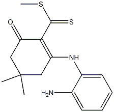 4,4-Dimethyl-6-oxo-2-(2-aminoanilino)-1-cyclohexene-1-carbodithioic acid methyl ester Struktur