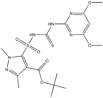 1,3-Dimethyl-5-[[(4,6-dimethoxypyrimidin-2-yl)thiocarbamoyl]sulfamoyl]-1H-pyrazole-4-carboxylic acid tert-butyl ester Struktur