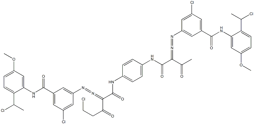 3,3'-[2-(クロロメチル)-1,4-フェニレンビス[イミノカルボニル(アセチルメチレン)アゾ]]ビス[N-[2-(1-クロロエチル)-5-メトキシフェニル]-5-クロロベンズアミド] 化学構造式