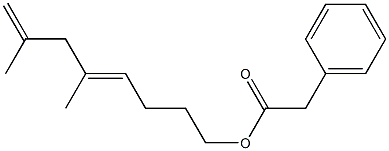 Phenylacetic acid 5,7-dimethyl-4,7-octadienyl ester Structure