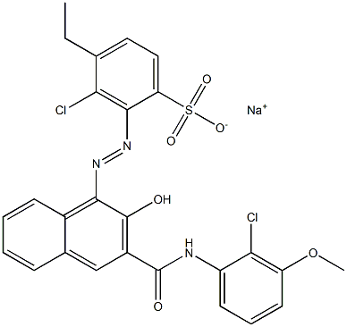 3-クロロ-4-エチル-2-[[3-[[(2-クロロ-3-メトキシフェニル)アミノ]カルボニル]-2-ヒドロキシ-1-ナフチル]アゾ]ベンゼンスルホン酸ナトリウム 化学構造式