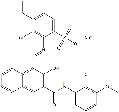 3-Chloro-4-ethyl-2-[[3-[[(2-chloro-3-methoxyphenyl)amino]carbonyl]-2-hydroxy-1-naphtyl]azo]benzenesulfonic acid sodium salt Structure