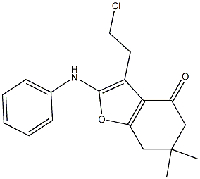 3-(2-Chloroethyl)-6,7-dihydro-6,6-dimethyl-2-anilinobenzofuran-4(5H)-one,,结构式