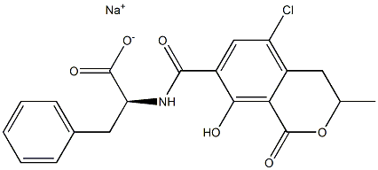 (-)-N-[(5-Chloro-3,4-dihydro-8-hydroxy-3-methyl-1-oxo-1H-2-benzopyran-7-yl)carbonyl]phenylalanine sodium salt 结构式