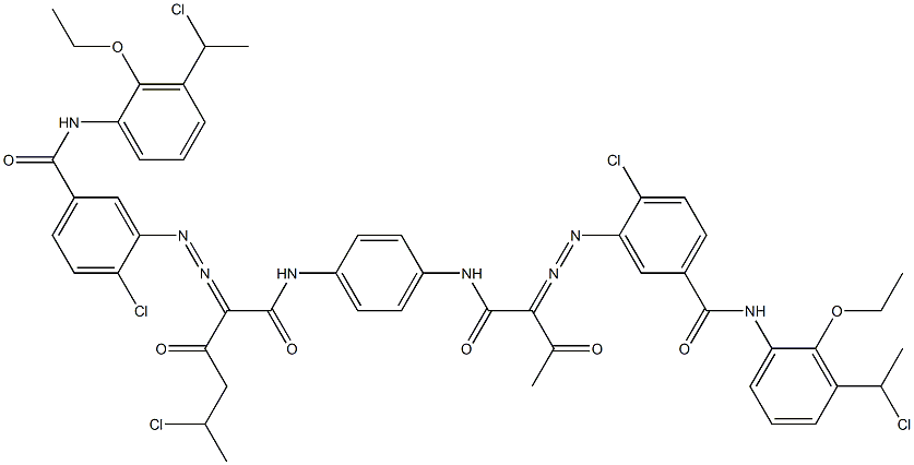 3,3'-[2-(1-Chloroethyl)-1,4-phenylenebis[iminocarbonyl(acetylmethylene)azo]]bis[N-[3-(1-chloroethyl)-2-ethoxyphenyl]-4-chlorobenzamide] Structure