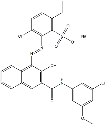 3-Chloro-6-ethyl-2-[[3-[[(3-chloro-5-methoxyphenyl)amino]carbonyl]-2-hydroxy-1-naphtyl]azo]benzenesulfonic acid sodium salt Structure