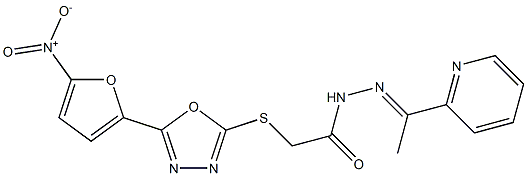 N2-[1-(Pyridin-2-yl)ethylidene]-2-[5-(5-nitro-2-furyl)-1,3,4-oxadiazol-2-ylthio]acetohydrazide,,结构式