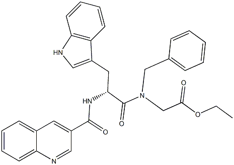2-[N-Benzyl-N-[(R)-3-(1H-indol-3-yl)-2-(3-quinolinylcarbonylamino)propanoyl]amino]acetic acid ethyl ester Struktur