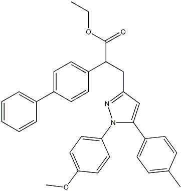2-(4-フェニルフェニル)-3-[[1-(4-メトキシフェニル)-5-(4-メチルフェニル)-1H-ピラゾール]-3-イル]プロパン酸エチル 化学構造式