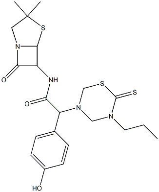  7-Oxo-3,3-dimethyl-6-[[[(tetrahydro-2-thioxo-3-propyl-2H-1,3,5-thiadiazin)-5-yl](4-hydroxyphenyl)acetyl]amino]-4-thia-1-azabicyclo[3.2.0]heptane