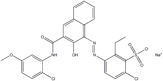 2-Chloro-6-ethyl-5-[[3-[[(2-chloro-5-methoxyphenyl)amino]carbonyl]-2-hydroxy-1-naphtyl]azo]benzenesulfonic acid sodium salt Structure