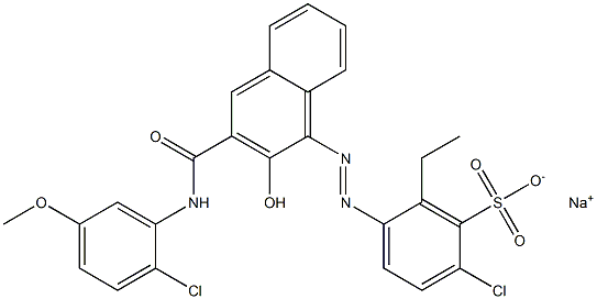 2-Chloro-6-ethyl-5-[[3-[[(2-chloro-5-methoxyphenyl)amino]carbonyl]-2-hydroxy-1-naphtyl]azo]benzenesulfonic acid sodium salt Struktur