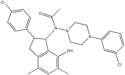 2,3-ジヒドロ-3-[[4-(3-クロロフェニル)-1-ピペラジニル]アセチルアミノ]-2-(4-クロロフェニル)-5,7-ジメチル-1H-インデン-4-オール 化学構造式