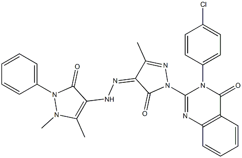 3-(4-クロロフェニル)-2-[[4,5-ジヒドロ-3-メチル-5-オキソ-4-[[(1,5-ジメチル-2,3-ジヒドロ-2-フェニル-3-オキソ-1H-ピラゾール)-4-イル]アミノイミノ]-1H-ピラゾール]-1-イル]キナゾリン-4(3H)-オン 化学構造式