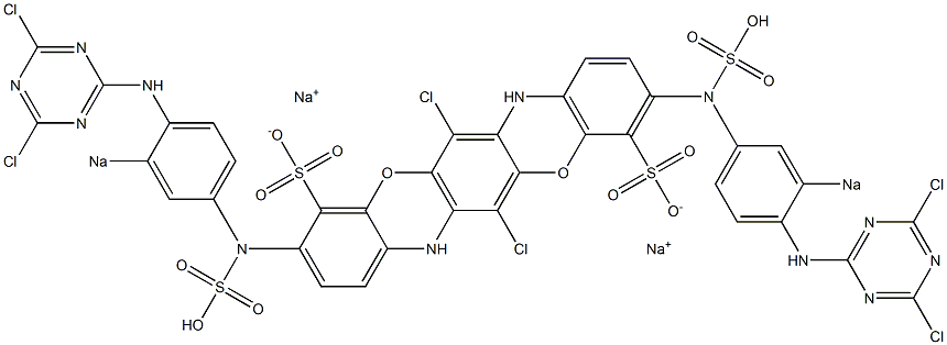 3,10-Bis[4-[(4,6-dichloro-1,3,5-triazin-2-yl)amino]-3-sodiosulfoanilino]-6,13-dichloro-5,12-dioxa-7,14-diazapentacene-4,11-disulfonic acid disodium salt,,结构式